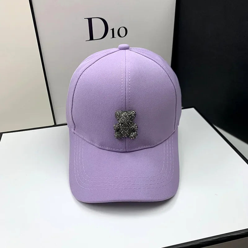 High Quality Fashion Summer Baseball Cap Women Korean Wild Bear Rhinestone Caps SunHats Street Kpop Outdoor Visors Hip Hop Hat