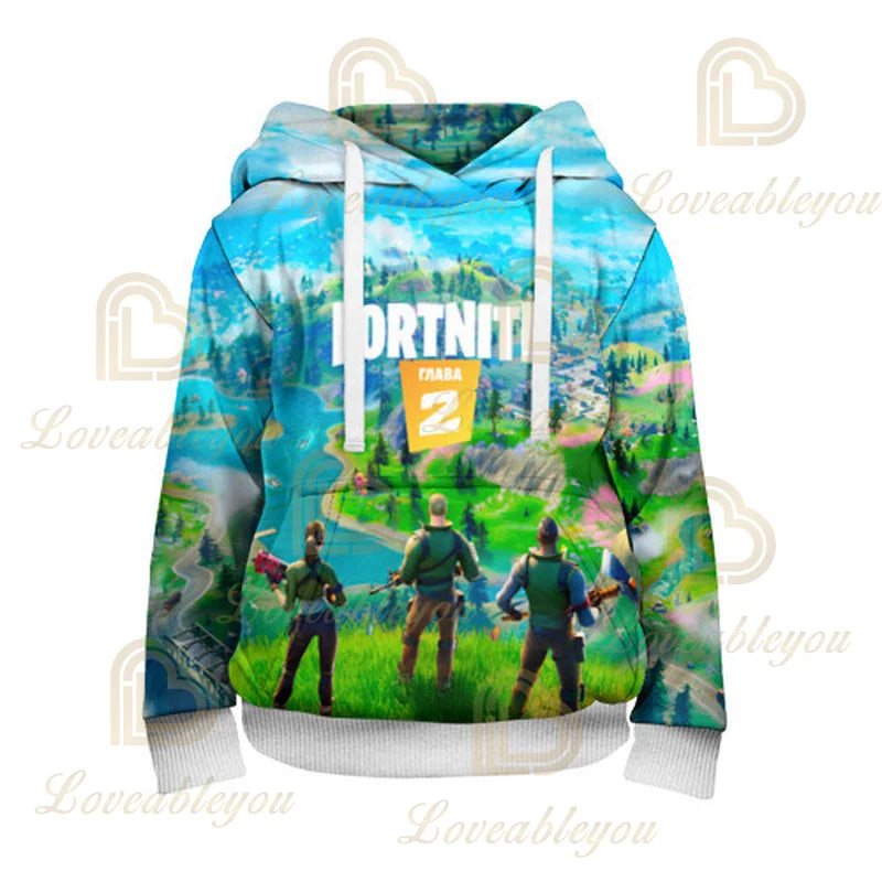 Fortnite-huppari, 3D-painettu plus size -huppari, hupullinen collegepaita, T-paita lapsille, muodikas streetwear-huppari, rento takki
