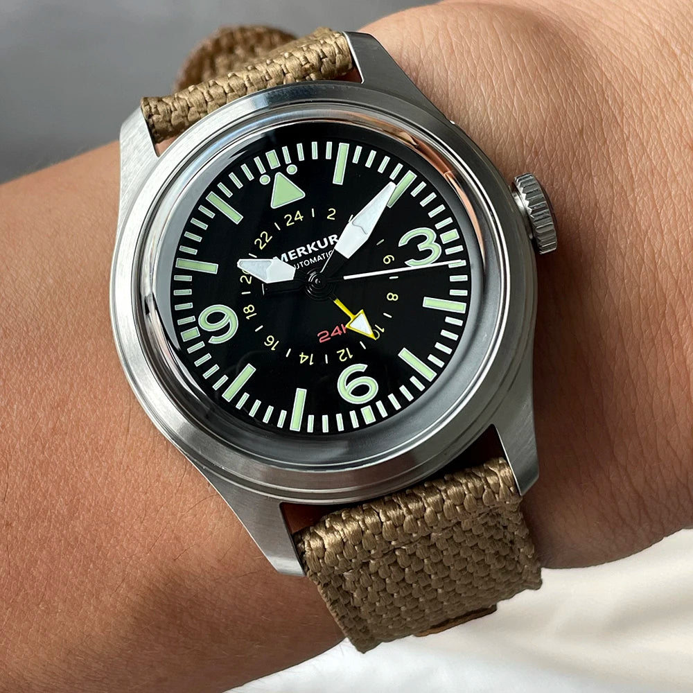 Merkur Retro Watch 50m Skin Diver Watch Vintage 24H Automatic Mechanical Watch 38mm Luminous Waterproof Watch Relogio Masculino