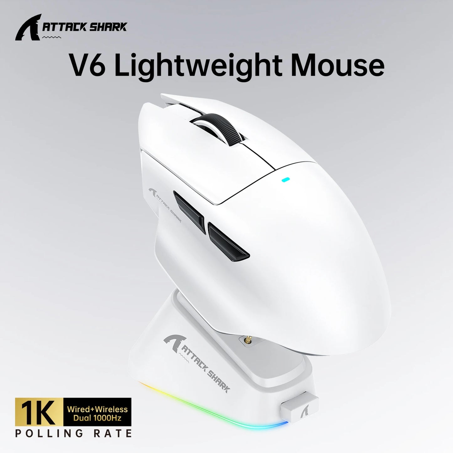 ATTACK SHARK V6 Wireless Gaming Superlight Mouse with RGB Magnetic Charging Dock,PAW3311 Sensor,Macro Gaming Mouse