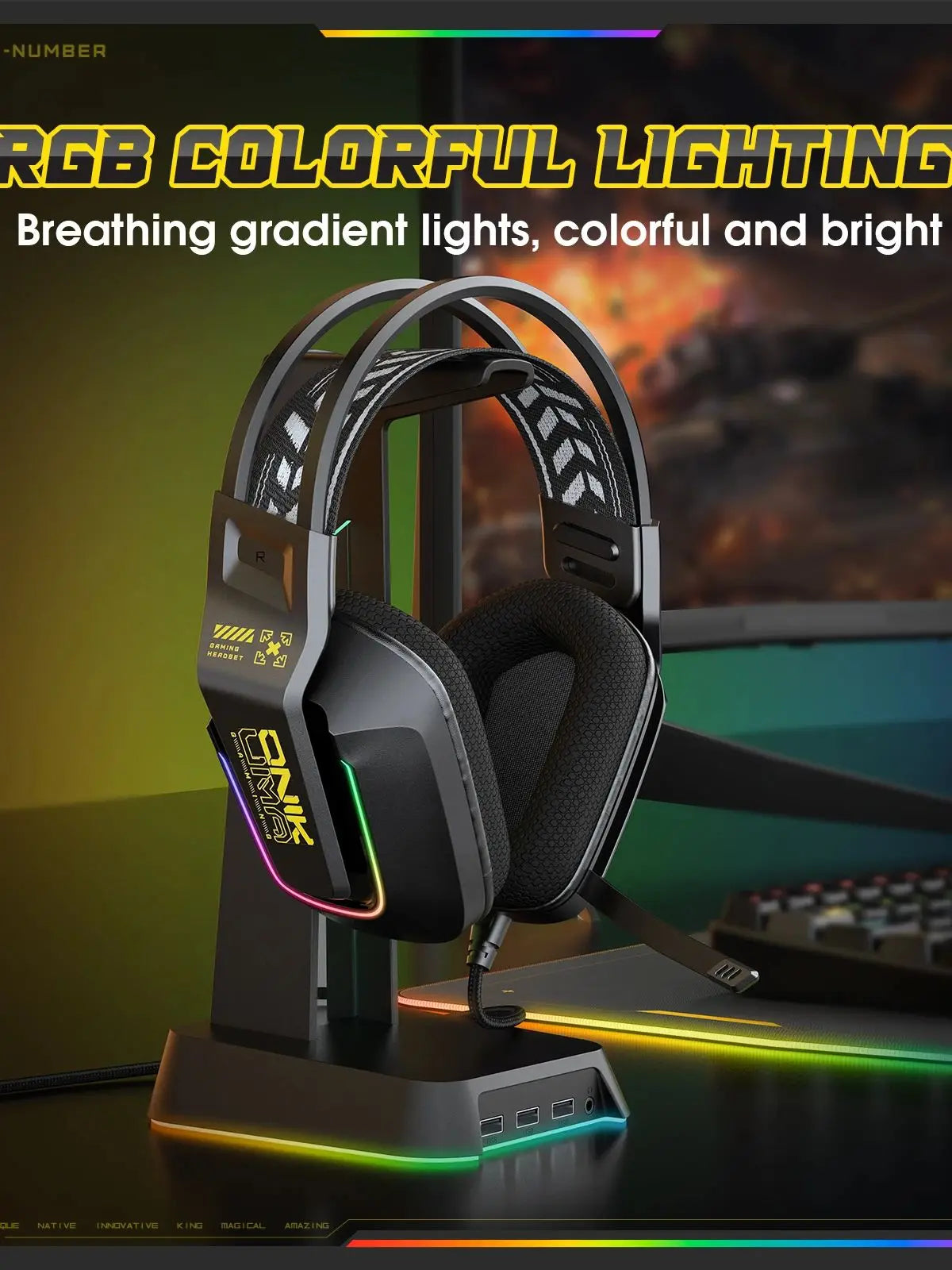ONIKUMA X13 Wired Gaming Headset with RGB Colorful Lighting Wired Headphones Over-Ear Headphones Lightweight RGB Light Earphone