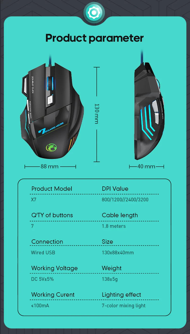 4 Keys USB Wired Gaming Mouse Generation Ergonomic Gaming Mouse 2400DPI Mouse RGB backlit High-Precision Optical Sensor Mouse