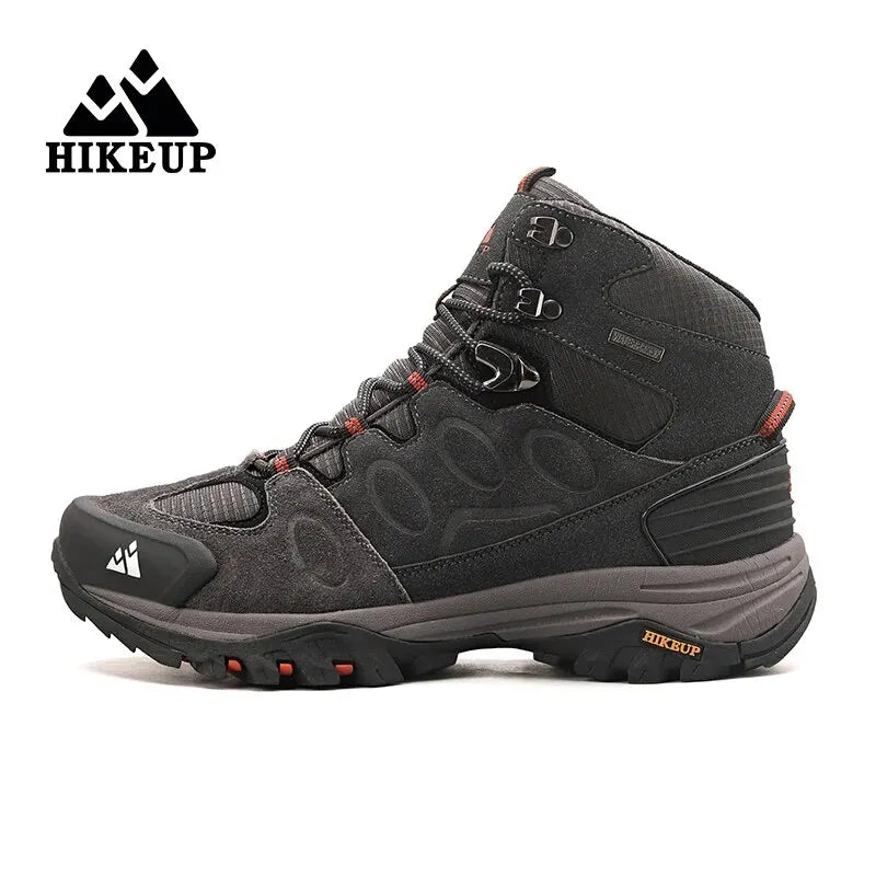 HIKEUP High-Top Men Hiking Boots Winter Outdoor Shoes Lace-Up Non-Slip Sports Casual Trekking Boots Men Suede Warm Shoes