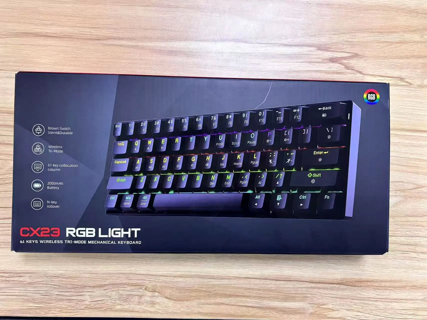 Mini 61Key Wireless Tri-mode Keyboard Bluetooth RGB Backlight Silent Mechanical Feel Portable Film Keyboard For Game Office Home