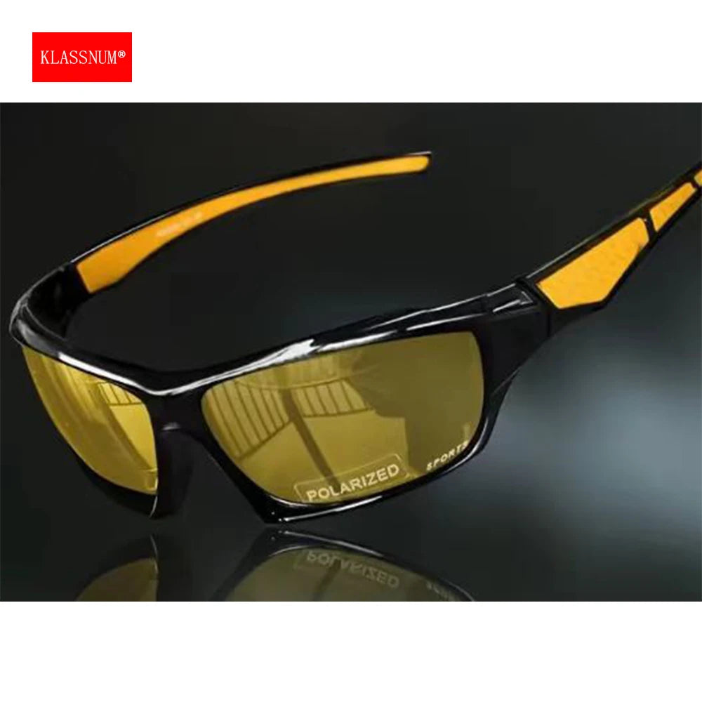 KLASSNUM Men Sports Polarized Sunglasses Lightweight Night Vision Yellow Shades Cycling Driving Fishing Fashion Mirror Sunglass
