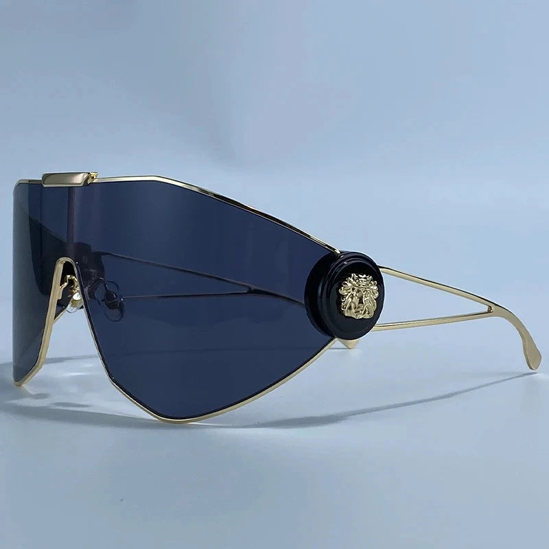 Oversized One-Piece Windproof Mask Sunglasses Women 2026 Luxury Fashion Vintage Steampunk Polygon Shield Wrap Around Sun Glasses