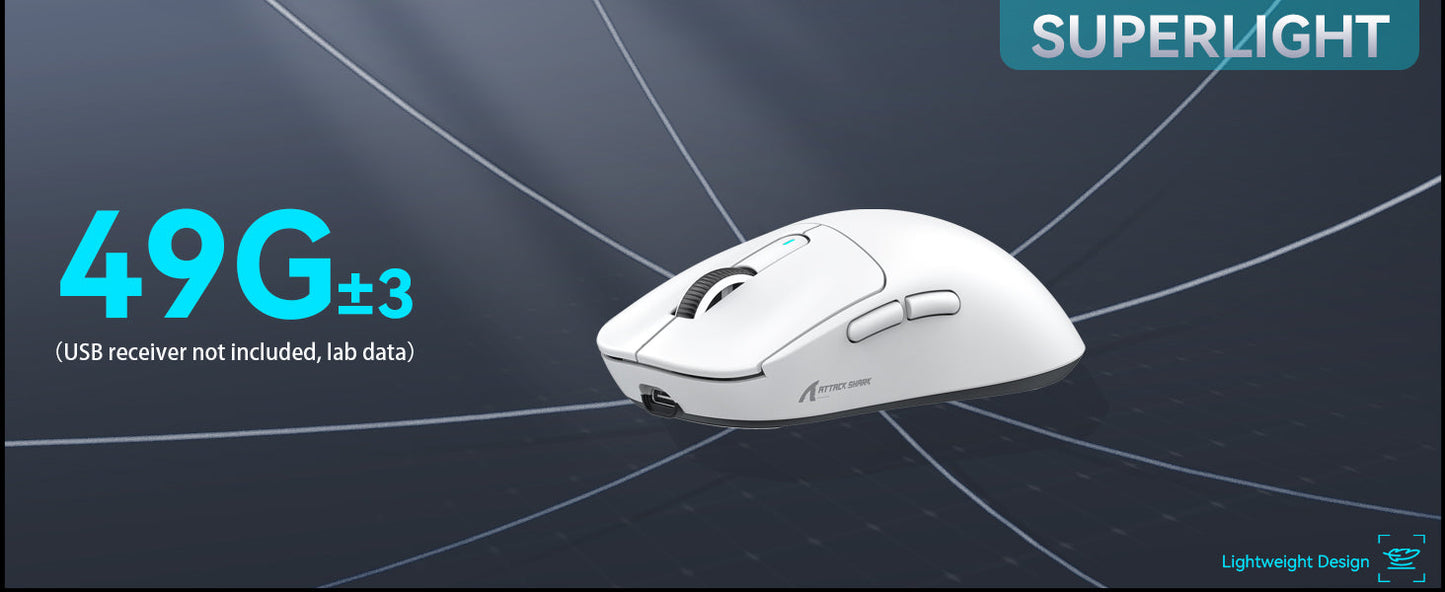 ATTACK SHARK X3 Wireless Gaming Mouse PixArt PAW3395 49g SUPERLIGHT, BT/2.4G Wireless/Wired, 6 Adjustable DPI up to 26000