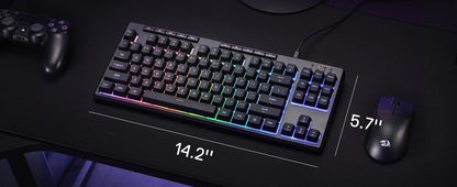 Redragon K516 Shiva TKL Wired RGB Membrane Gaming 87 Keys Mechanical-Feel Keyboard, Smooth Linear Switch