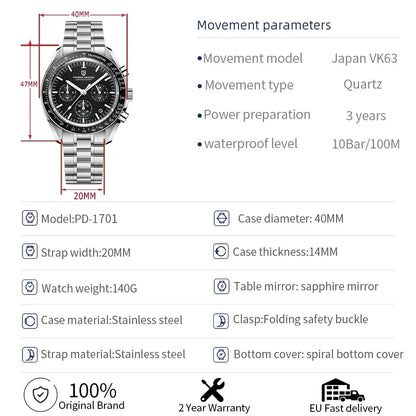 Nuevo reloj para hombre PAGANI DESIGN V6 Moon 2026, cronógrafo deportivo Speed, reloj de cuarzo para hombre, cristal de zafiro AR, bisel de cerámica, reloj seguro