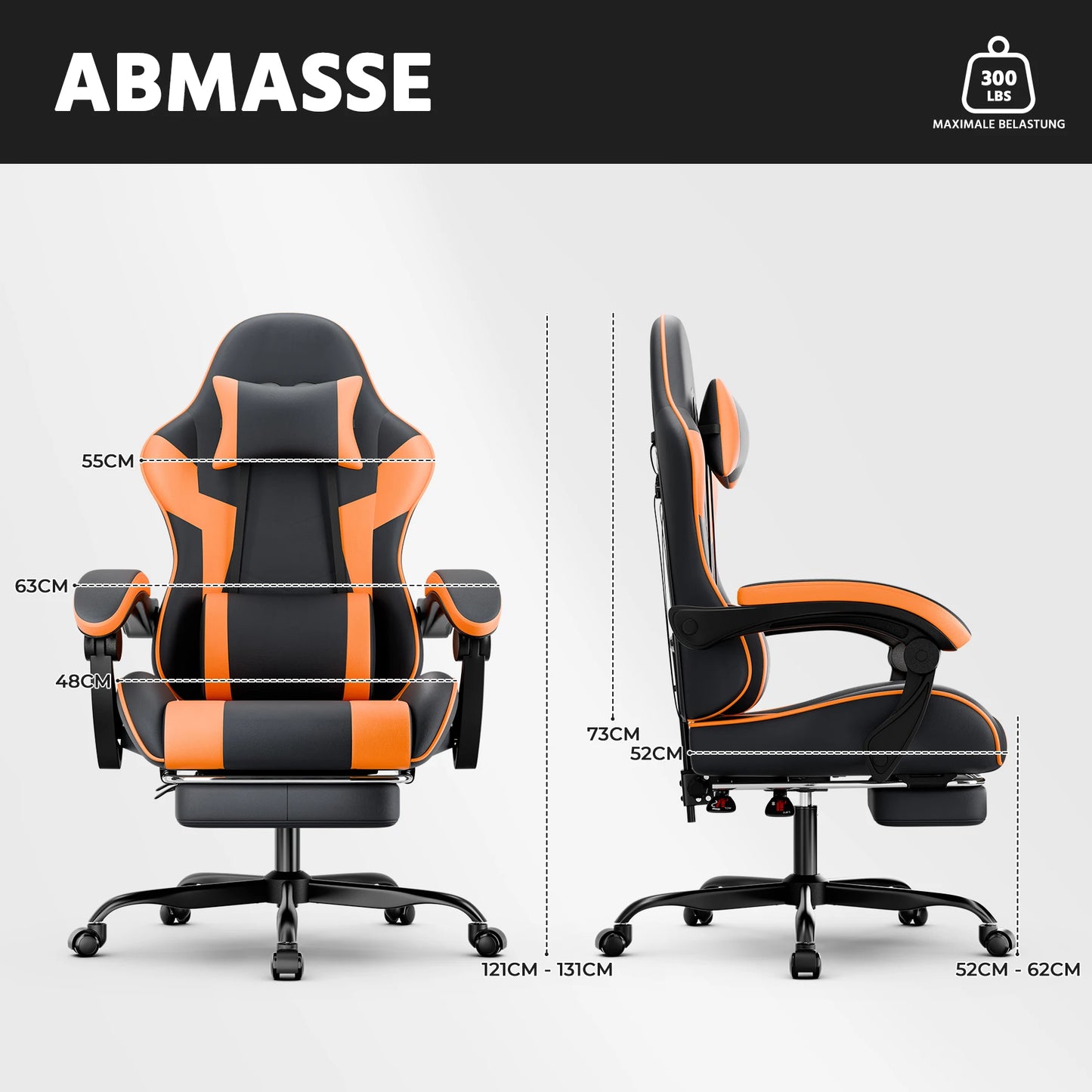 Black & Orange Gaming Chair, Ergonomic PU Leather Computer Chair with Footrest, Adjustable Swivel Office Chair with Lumbar Support & Headrest, Breathable High-Back Chair for Gaming & Work
