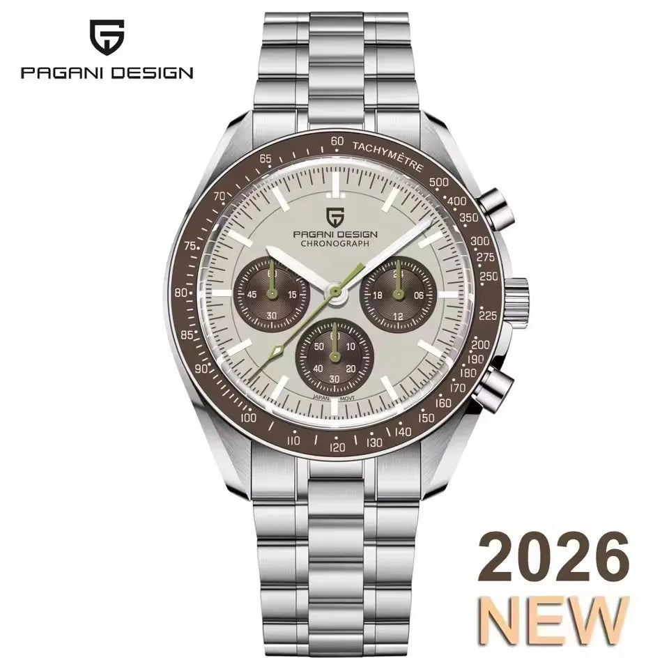 Nuevo reloj para hombre PAGANI DESIGN V6 Moon 2026, cronógrafo deportivo Speed, reloj de cuarzo para hombre, cristal de zafiro AR, bisel de cerámica, reloj seguro