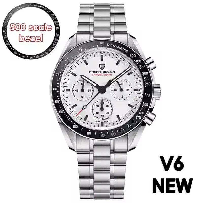 Nuevo reloj para hombre PAGANI DESIGN V6 Moon 2026, cronógrafo deportivo Speed, reloj de cuarzo para hombre, cristal de zafiro AR, bisel de cerámica, reloj seguro