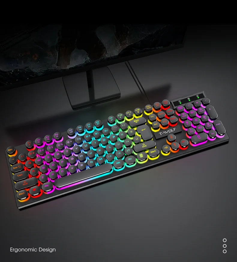 Russian Keyboard with Russian English Letter 100% Keyboard Mouse Kit Translucent Keycaps Backlight Punk Round Keycap Wired TF270