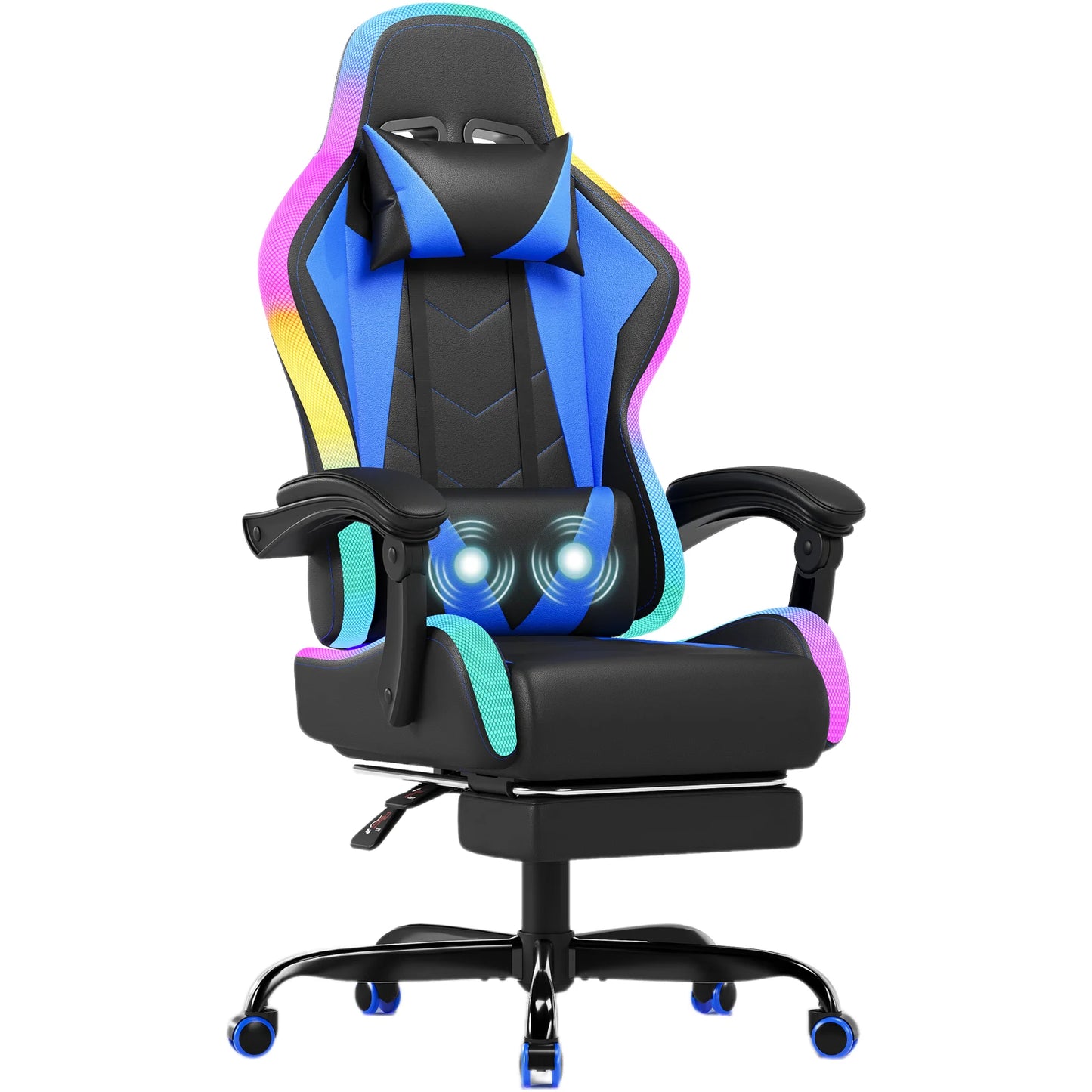Devoko fabric gaming chair with LED lighting Comfortable ergonomic design with footrest and height adjustable headrest