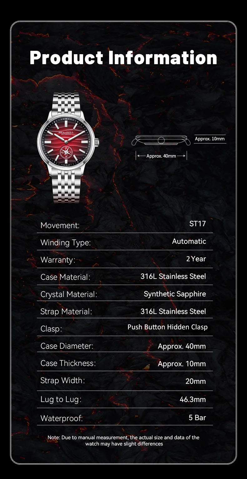 Seagull Watch 39.5mm Men's Watch 5Bar Waterproof Automatic Mechanical Watches Luminous Watches for Man 6180 relogio masculino