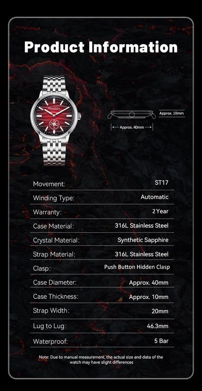 Seagull Watch 39.5mm Men's Watch 5Bar Waterproof Automatic Mechanical Watches Luminous Watches for Man 6180 relogio masculino