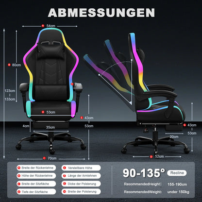 Devoko fabric gaming chair with LED lighting Comfortable ergonomic design with footrest and height adjustable headrest