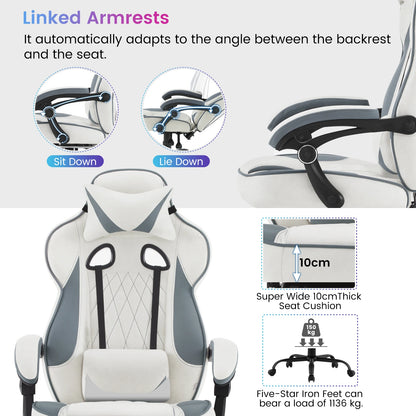 WOLTU Swivel Gaming Chair with Pocket Spring Cushion Ergonomic Office Chair Wide Seat Footrest Rotatable Computer Armchair