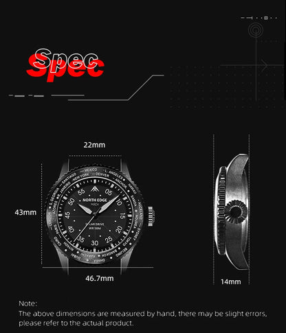 NORTH EDGE 2024 MACH Solar Power Quartz watch Men Waterproof 50M Men's Pilot Sports Wristwatches Luminous Enviormentally Clock