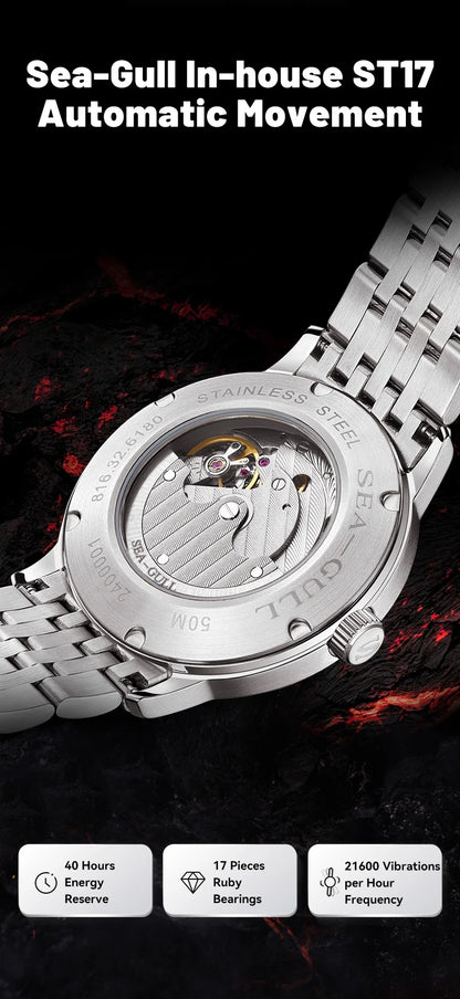 Seagull Watch 39.5mm Men's Watch 5Bar Waterproof Automatic Mechanical Watches Luminous Watches for Man 6180 relogio masculino