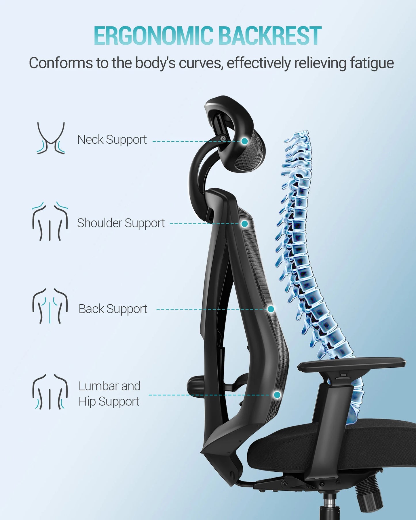 1 Black Ergonomic Office Chair,Computer Chair,Swivel Chair with Adjustable Lumbar Support,Headrest and Armrest,Height Adjustment