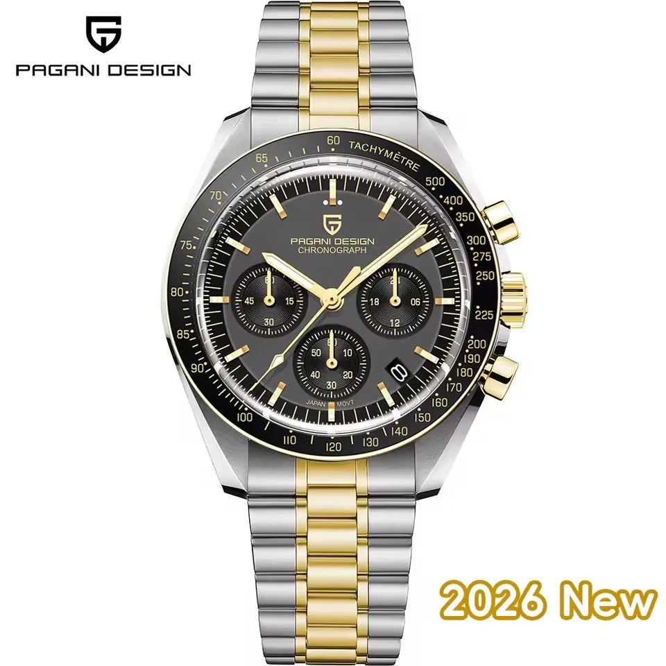 Nuevo reloj para hombre PAGANI DESIGN V6 Moon 2026, cronógrafo deportivo Speed, reloj de cuarzo para hombre, cristal de zafiro AR, bisel de cerámica, reloj seguro