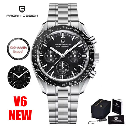 Nuevo reloj para hombre PAGANI DESIGN V6 Moon 2026, cronógrafo deportivo Speed, reloj de cuarzo para hombre, cristal de zafiro AR, bisel de cerámica, reloj seguro