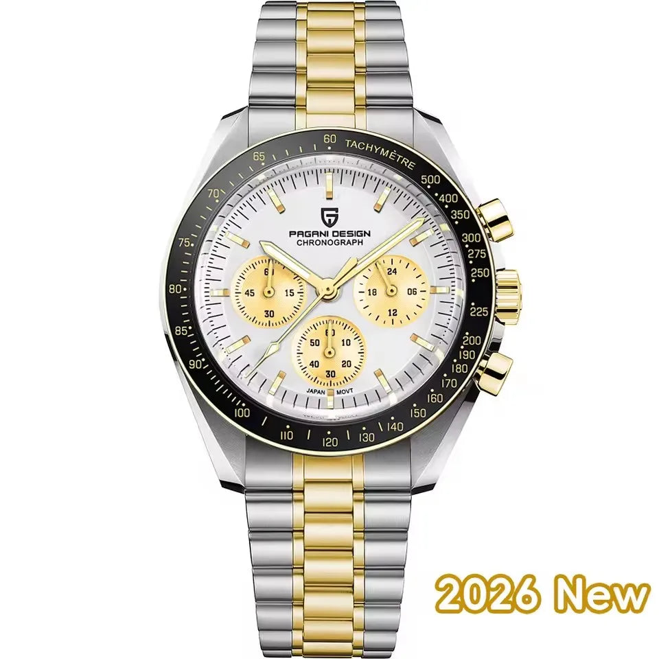 Nuevo reloj para hombre PAGANI DESIGN V6 Moon 2026, cronógrafo deportivo Speed, reloj de cuarzo para hombre, cristal de zafiro AR, bisel de cerámica, reloj seguro