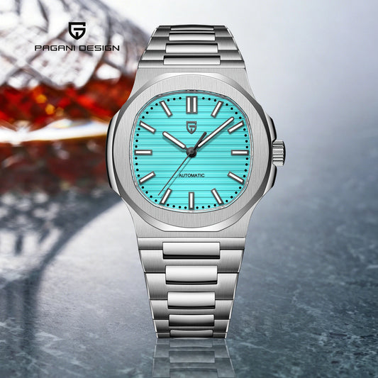 New man DESIGN Automatic luxury Pugani Mechanical Watch With glasses anti-Reflective Sapphire Light needles, man sport Watch, Local Delivery