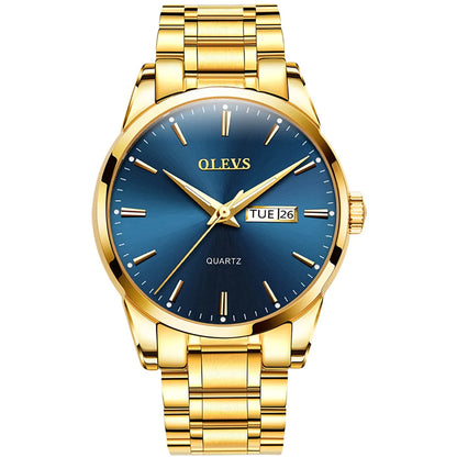 Montre pour homme OLEVS – Montre-bracelet à quartz en acier inoxydable, étanche, dorée, élégante et lumineuse, accessoire de luxe pour hommes