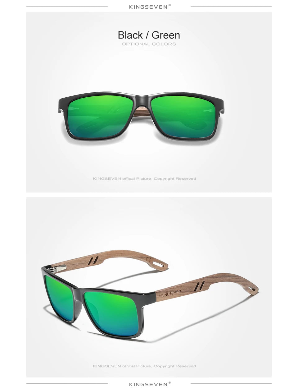 KINGSEVEN Óculos de sol vintage 100% polarizados para homem, em madeira, com proteção UV400, de moda, quadrados, para mulher, Gafas De sol
