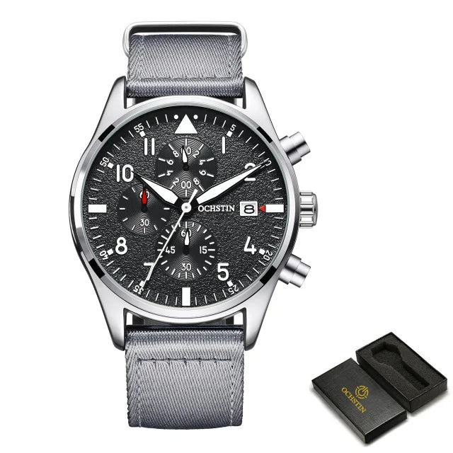 OCHSTIN Mens Watches Quartz Chronograph Men Watch Pilot Sport Male Fashion Wristwatch Top Brand Luxury Leather Waterproof Clock