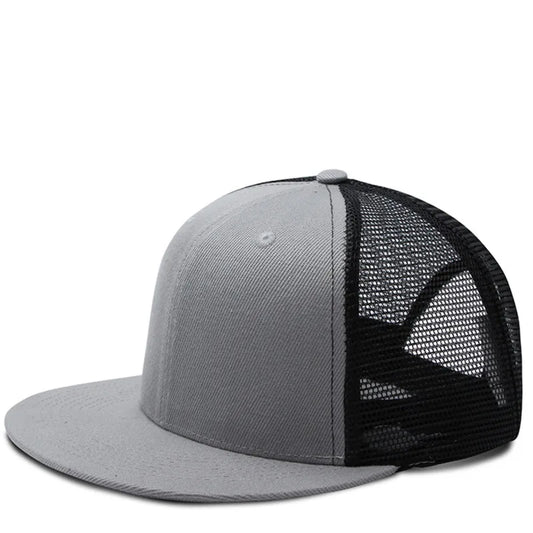 Adult Solid Color Flat Brim Mesh Snapback Cap Men Woman Hiphop Plain Baseball Hat  55-60cm