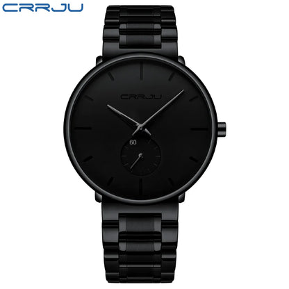 Montre pour homme CRRJU – Montre-bracelet en acier inoxydable, style décontracté et luxueux, étanche, montre de sport à quartz pour homme