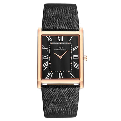 IBSO Ultra-Thin Rectangle Dial Men's Quartz Watch Luxury Business Style Genuine Leather Strap Waterproof New Men WristWatches