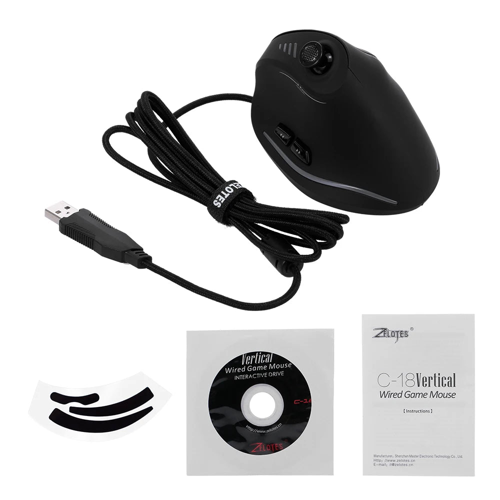 Zelotes C-18 Wired Gaming Mouse 11 Programmable Buttons 10000DPI Laser Engine RGB Light Belt 128KB Vertical Mouse for Laptop PC