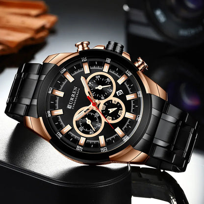 CURREN Montres pour hommes Top marque grande montre de sport de luxe hommes montres à quartz en acier militaire chronographe or conception horloge masculine