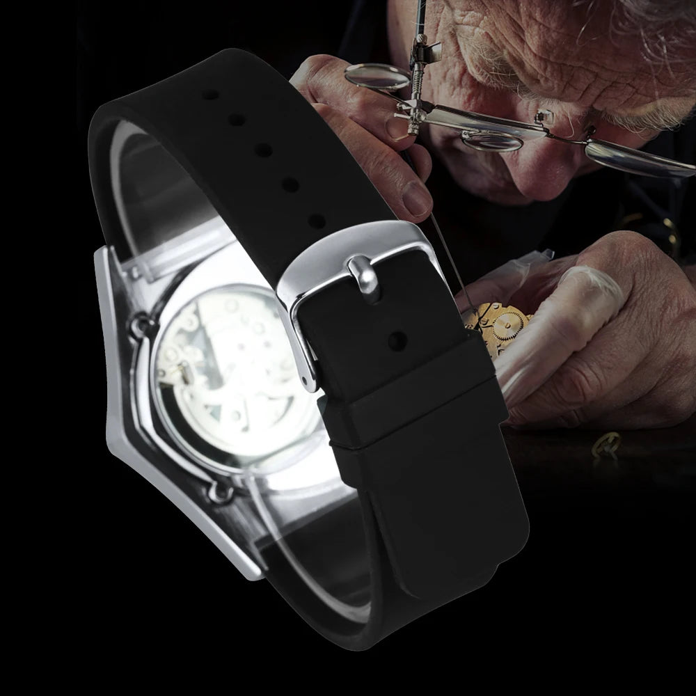 Montre automatique pour homme WINNER, design squelette triangulaire, aiguilles luminescentes, bracelet en caoutchouc, style militaire, montre mécanique de luxe