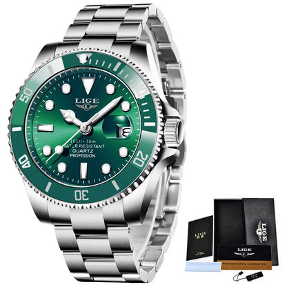 Montre de plongée de luxe pour homme, marque LIGE, étanche 3ATM, avec affichage de la date, montre à quartz sportive