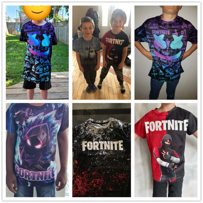 Camiseta infantil de verano Cartoon Fortnite con estampado 3D, para niños y niñas, streetwear para adultos y niños, camiseta divertida de cuello redondo