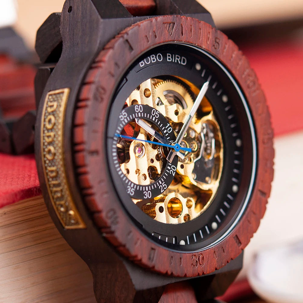 BOBO BIRD Wood Mechanical Watch Men Relogio Masculino Big Mens Watches Top Brand Luxury Timepieces erkek kol saati Dropshipping