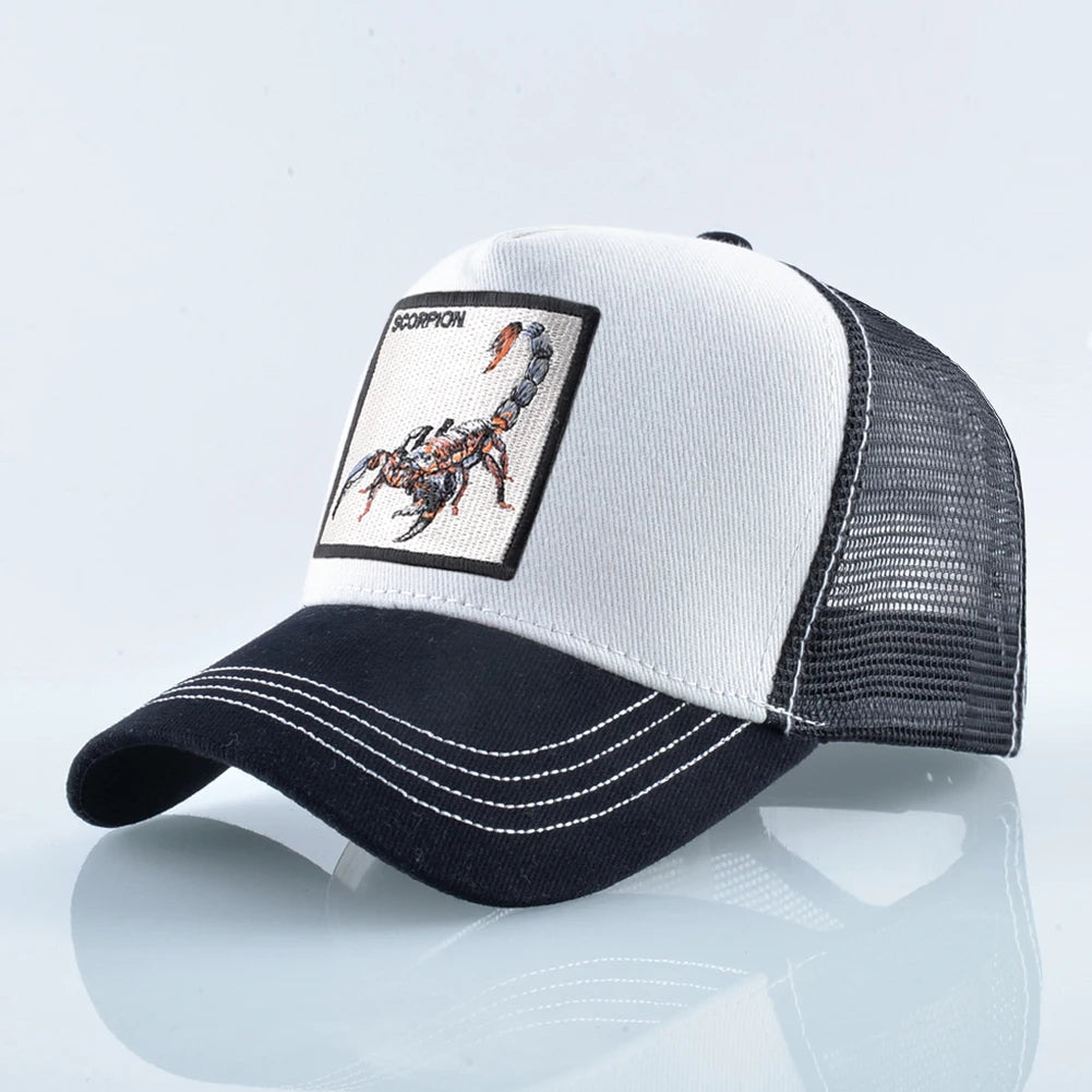 K Four Season Men's Trucker Caps With Scorpion Patch Snapback Hip Hop Baseball Cap For Women Adjustable Unisex Baseball Hats
