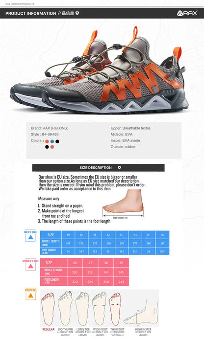 Rax Men's Aqua Upstreams Shoes Quick-drying Breathble Fishing Shoes Women Hole PU Insole Anti-slip Water Shoes hiking