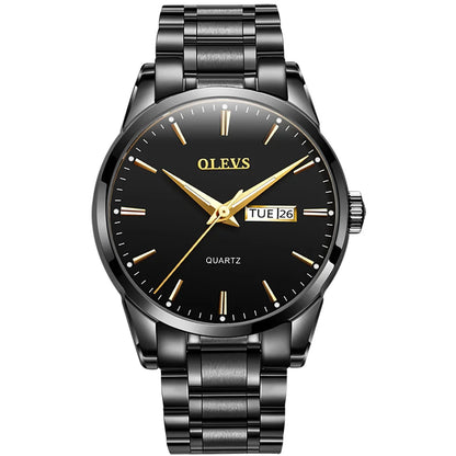 Montre pour homme OLEVS – Montre-bracelet à quartz en acier inoxydable, étanche, dorée, élégante et lumineuse, accessoire de luxe pour hommes