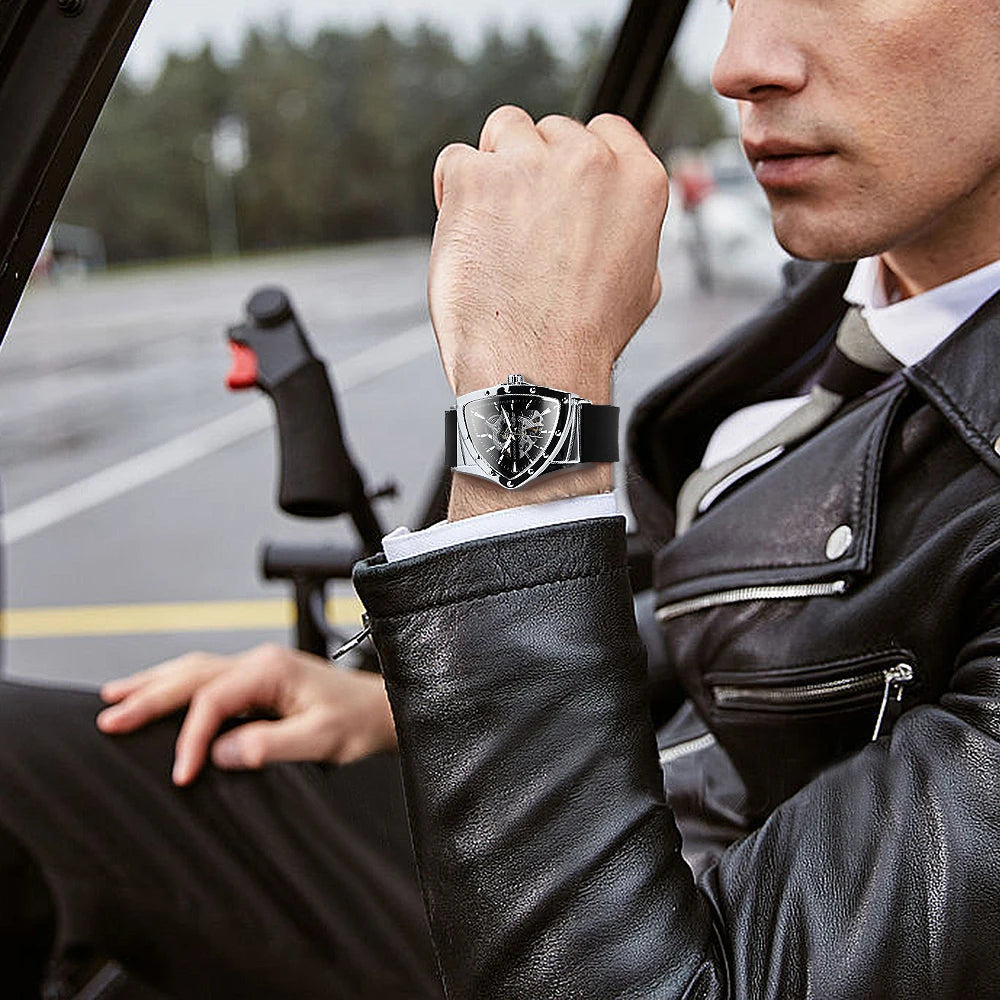 Montre automatique pour homme WINNER, design squelette triangulaire, aiguilles luminescentes, bracelet en caoutchouc, style militaire, montre mécanique de luxe
