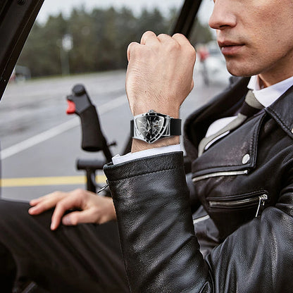 Montre automatique pour homme WINNER, design squelette triangulaire, aiguilles luminescentes, bracelet en caoutchouc, style militaire, montre mécanique de luxe