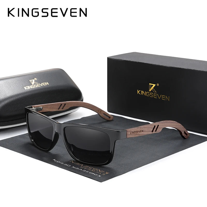 KINGSEVEN Óculos de sol vintage 100% polarizados para homem, em madeira, com proteção UV400, de moda, quadrados, para mulher, Gafas De sol