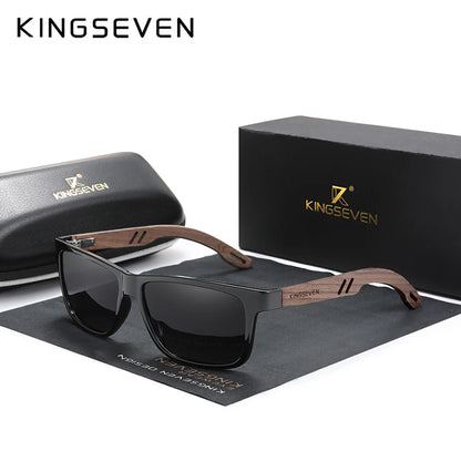 KINGSEVEN Óculos de sol vintage 100% polarizados para homem, em madeira, com proteção UV400, de moda, quadrados, para mulher, Gafas De sol