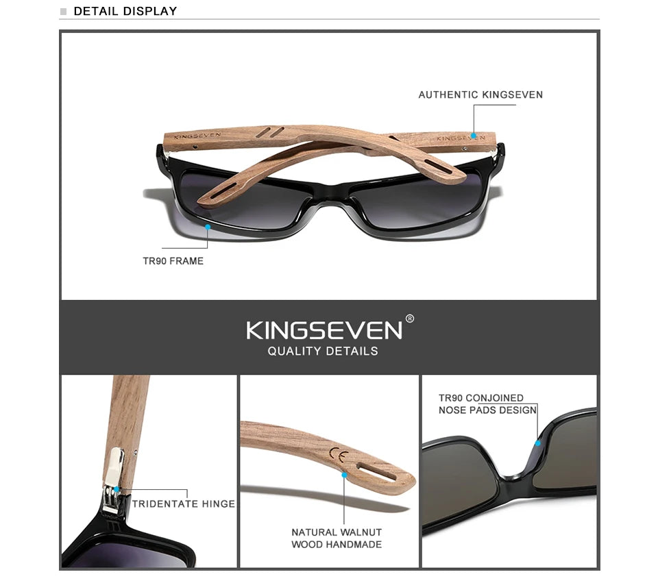 KINGSEVEN Óculos de sol vintage 100% polarizados para homem, em madeira, com proteção UV400, de moda, quadrados, para mulher, Gafas De sol
