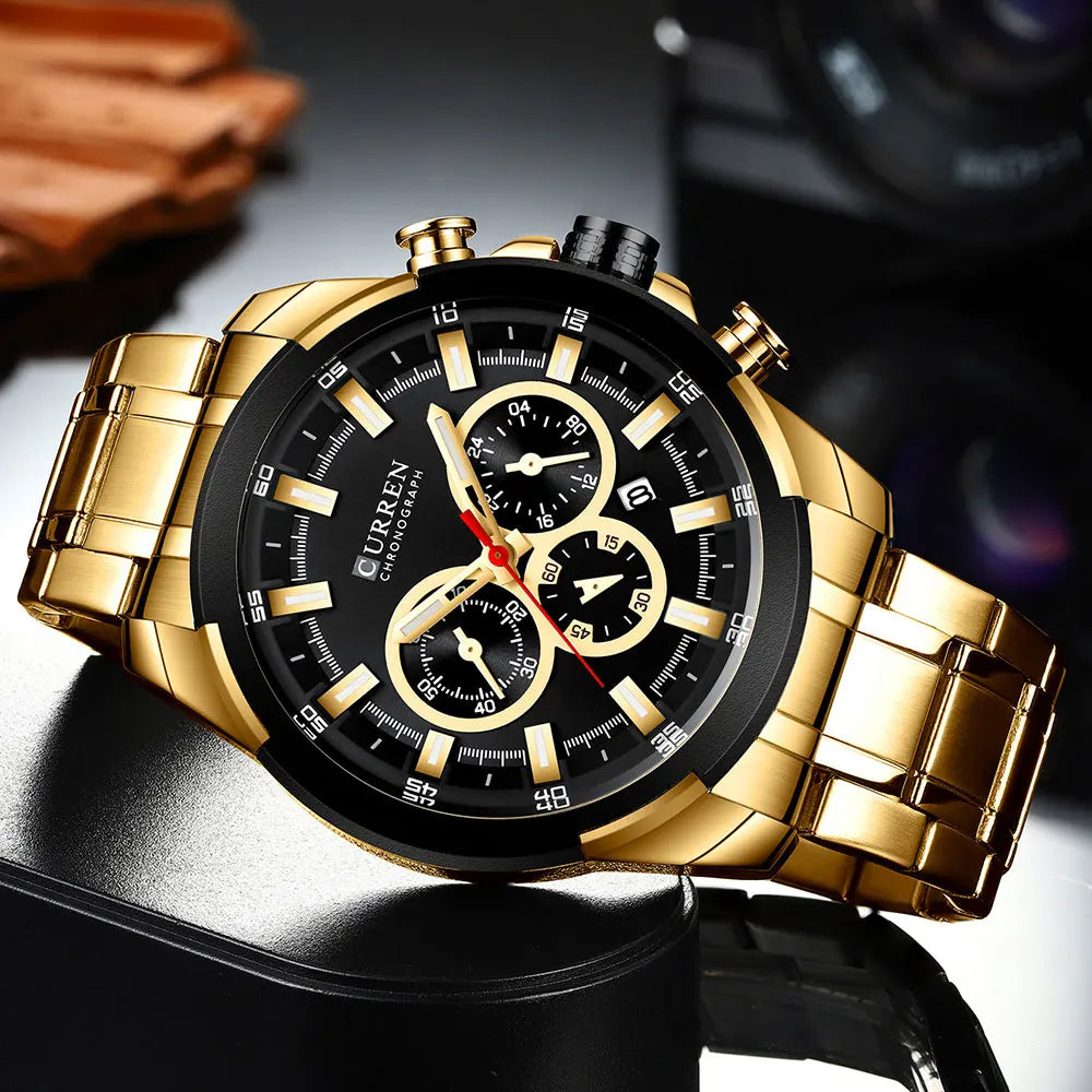 CURREN Montres pour hommes Top marque grande montre de sport de luxe hommes montres à quartz en acier militaire chronographe or conception horloge masculine